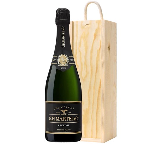 Martel Prestige Brut Champagne 75cl In Pine Wooden Gift Box